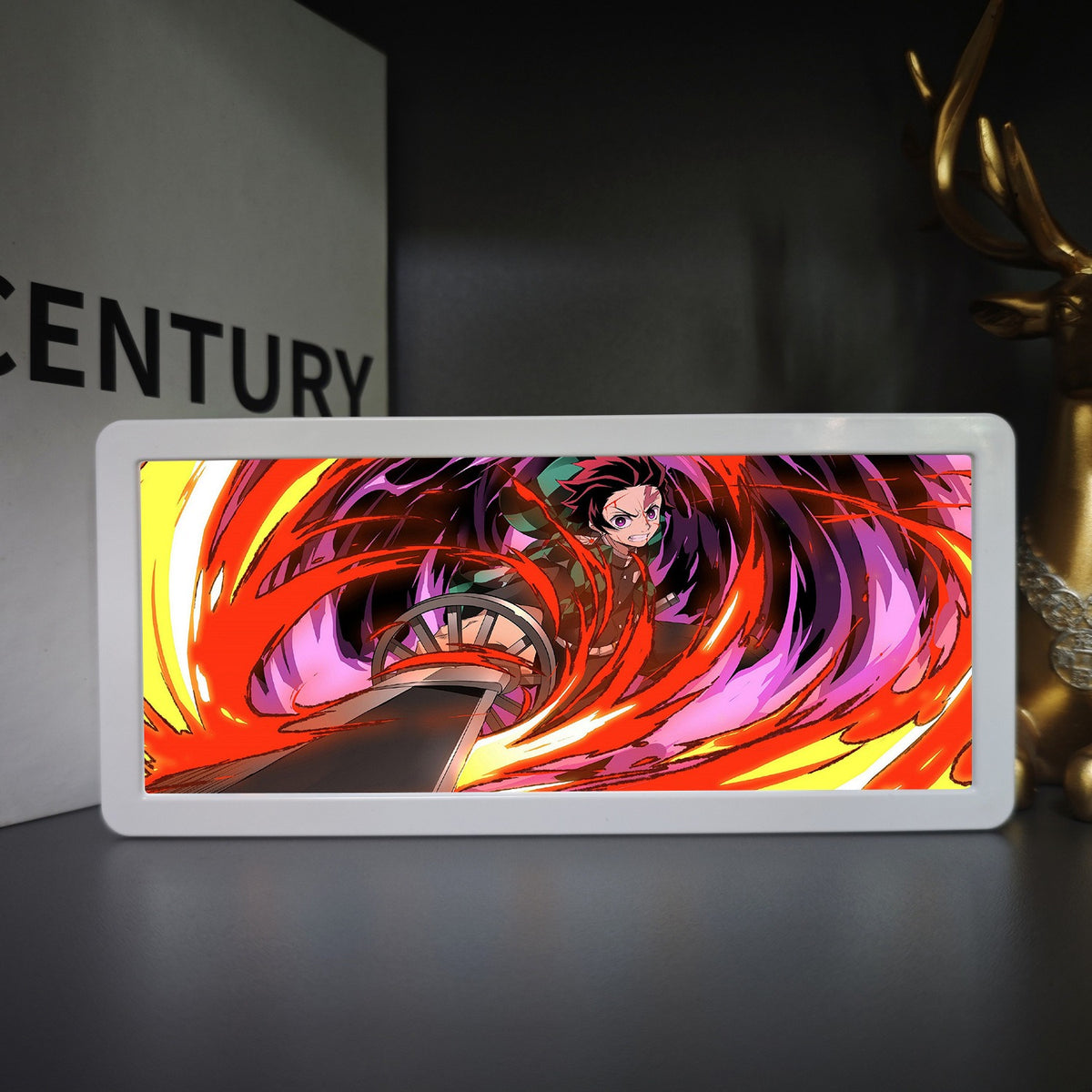 SHINZO LED anime light frame switched on, Crimson Blaze design
