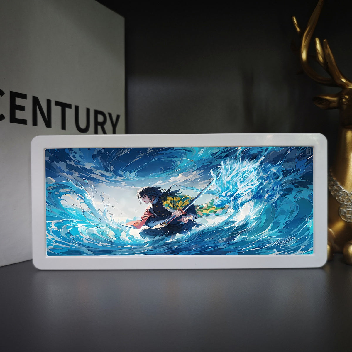 SHINZO LED anime light frame switched on, Ocean Dragon design